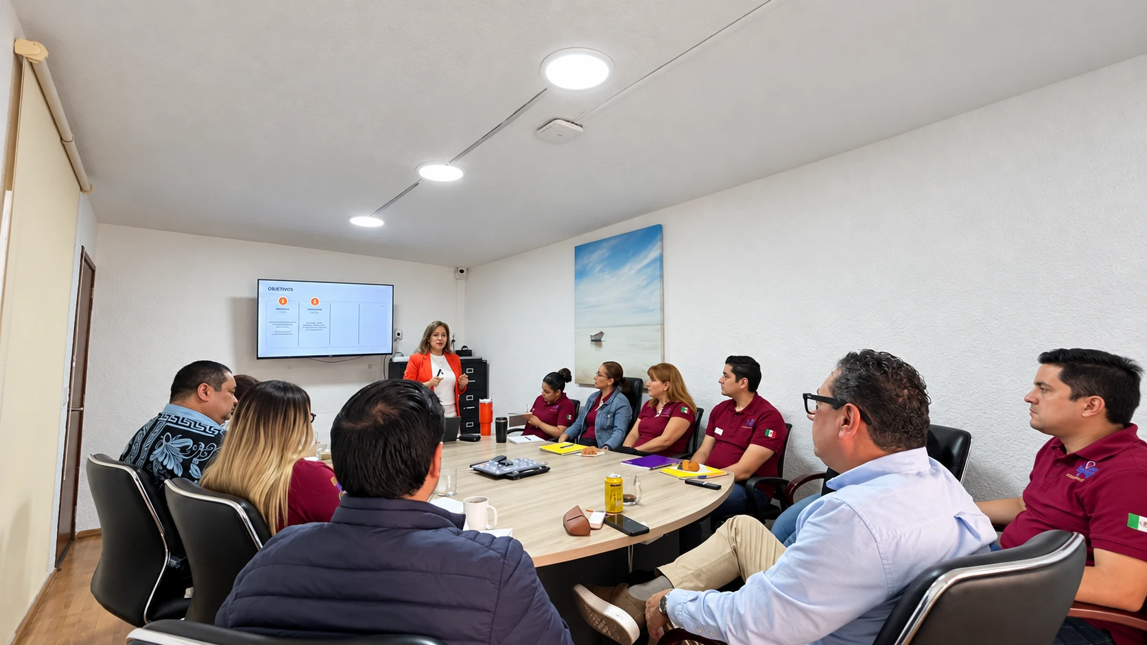 Sesión de trabajo en sala de juntas de una empresa